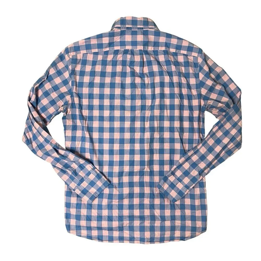 J Crew Shirt Mens M Blue Slim Fit‎ Button Down Plaid Baby Pink Check Colorful - Picture 8 of 9